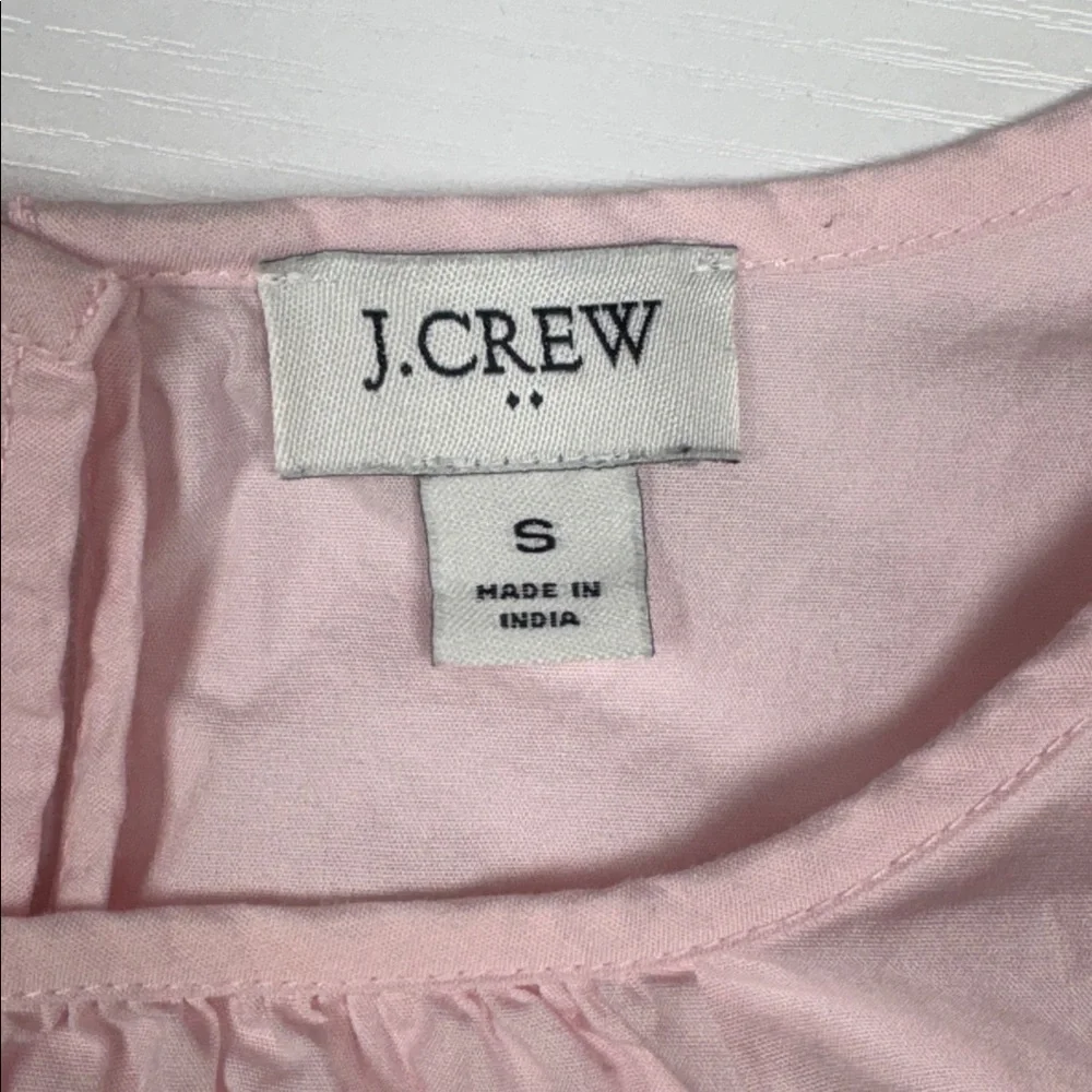 J. Crew Cotton Poplin Pleated Eyelet Puff Sleeve Popover Shirt Pink Small